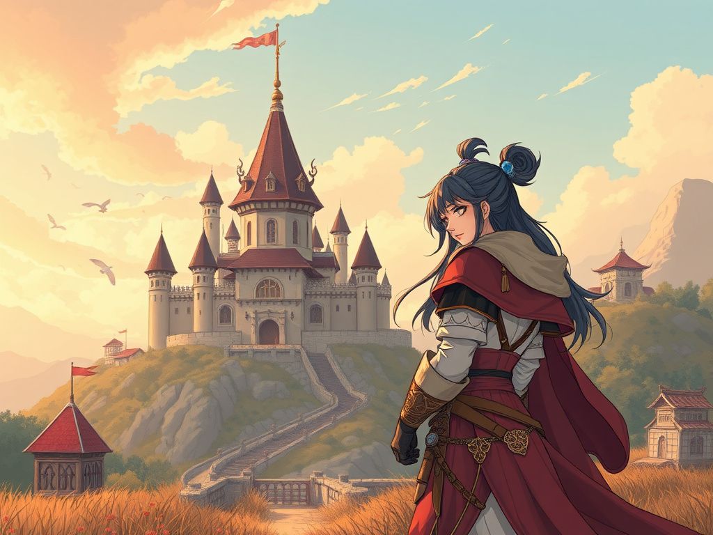 女战士在幻想王国城堡前的韩漫封面